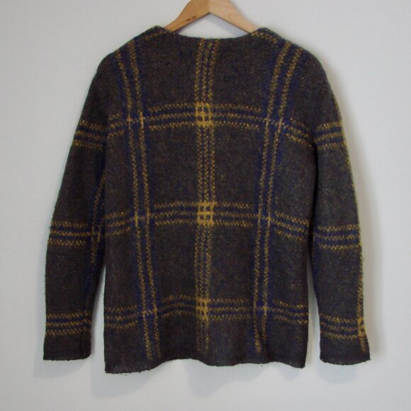 J.O.A. Los Angeles Gray Plaid Cardigan Sweater Wool Mohair Fuzzy Preppy Small - Picture 14 of 16